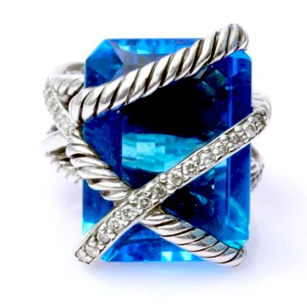 Blue Topaz diamond wrap ring
